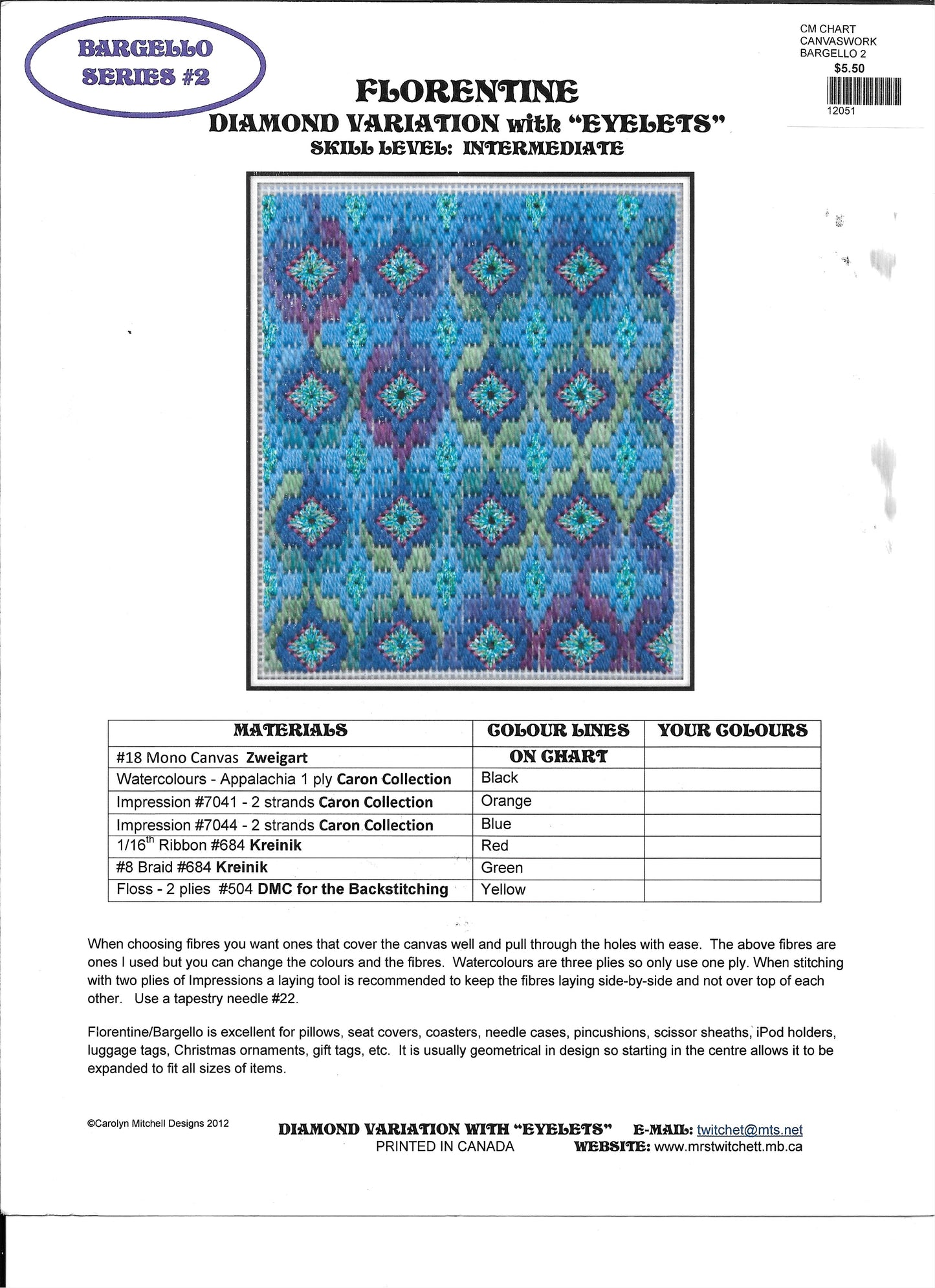 Bargello 2 - Florentine Diamond Variation with Eyelets canvaswork chart
