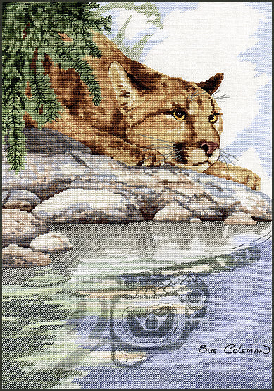 Cougar Reflection counted cross stitch chart