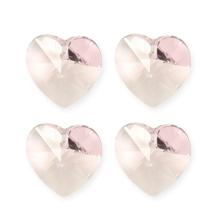 14mm Heart-shaped Crystals - Light Rose - pkg 4