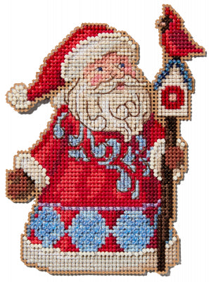 Santa with Cardinal Birdhouse counted cross stitch kit
