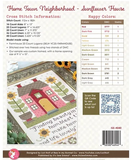 Home Town Neighborhood #4 - The Sunflower House counted cross stitch chart