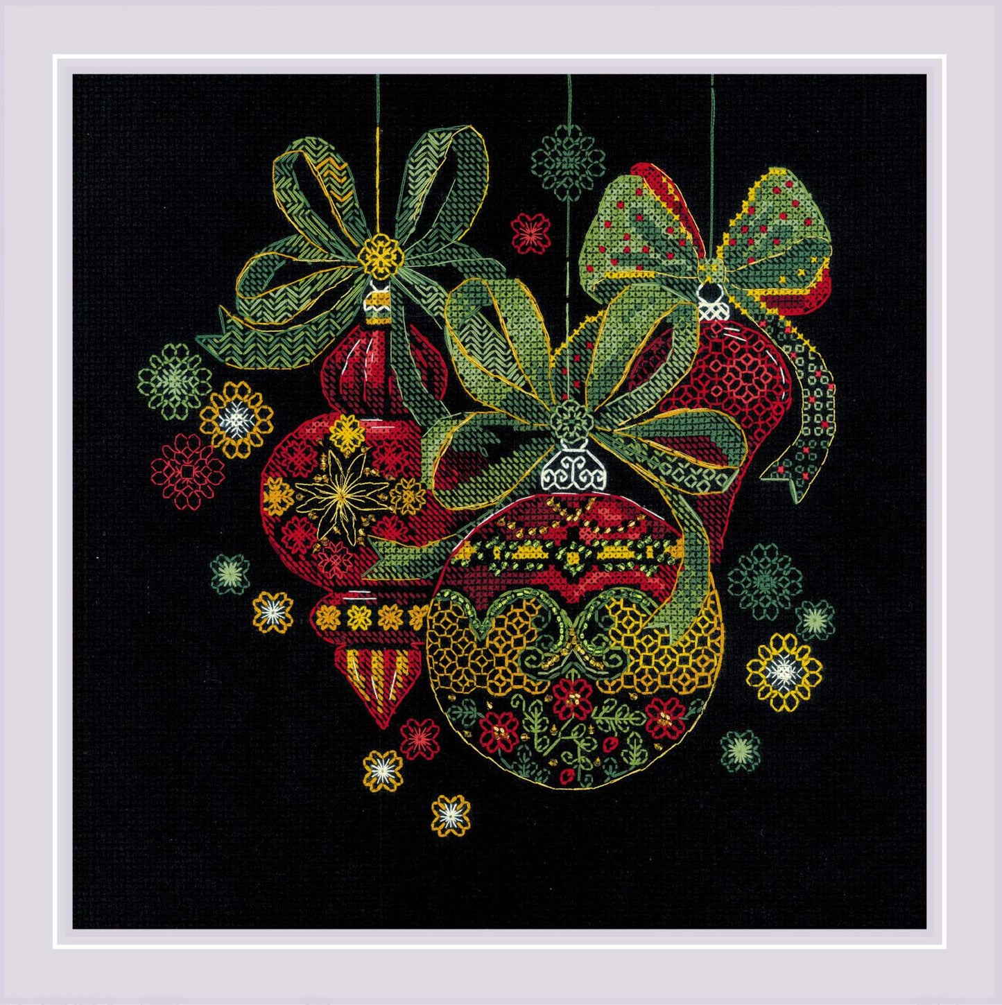Holiday Ornaments blackwork embroidery kit