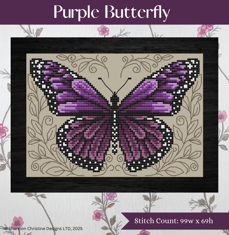 Purple Butterfly counted cross stitch chart