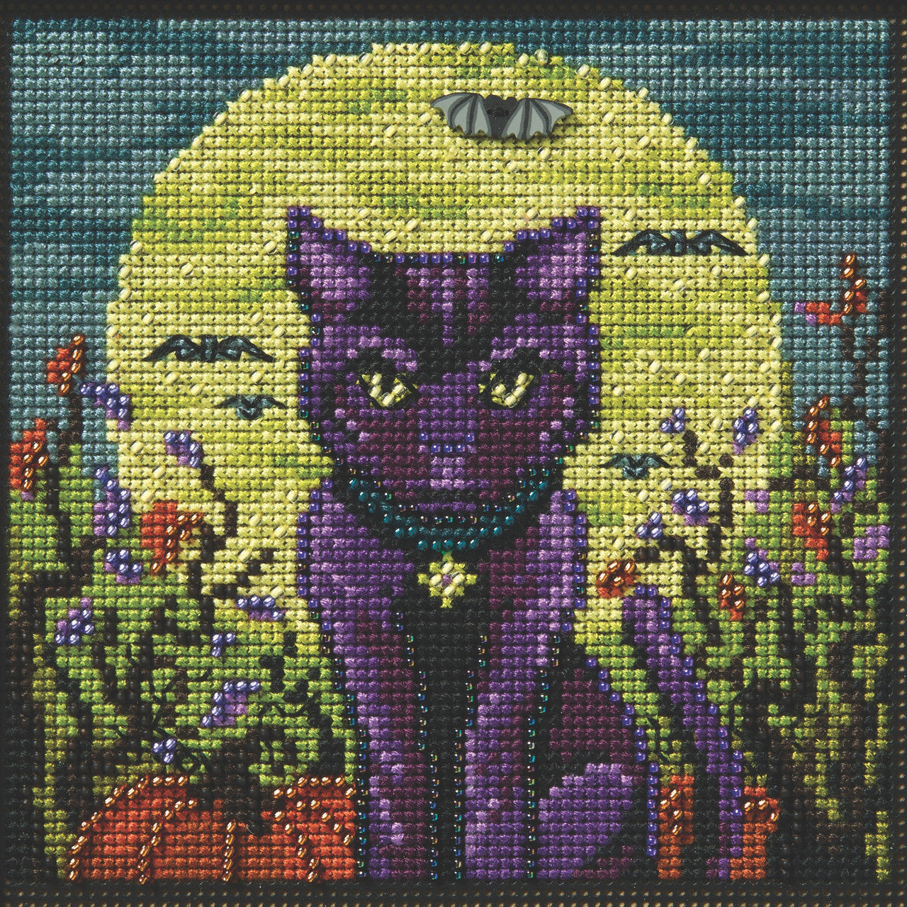 Buttons & Beads - Autumn Spooky Cat counted cross stitch kit