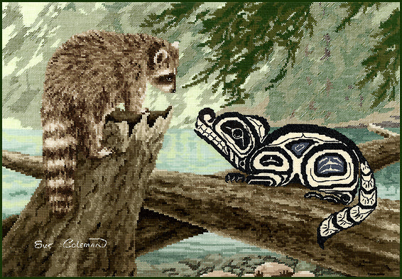 Raccoons counted cross stitch chart