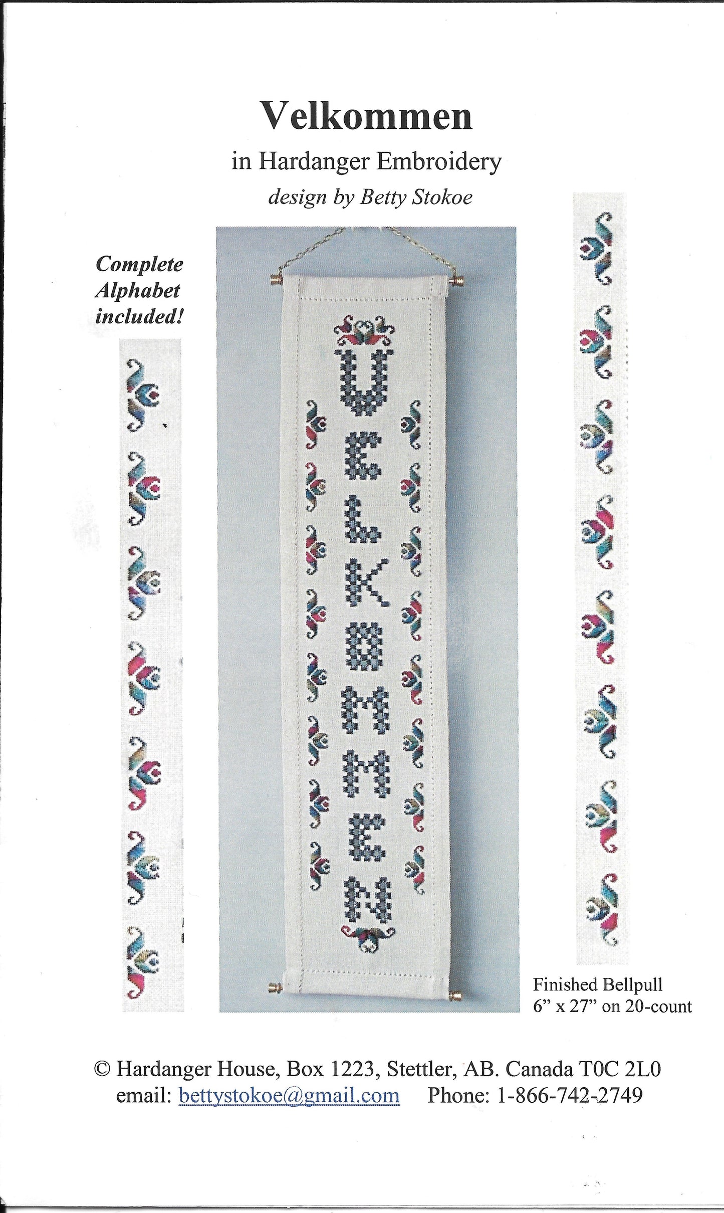 Velkommen (Welcome) Hardanger bell pull chart