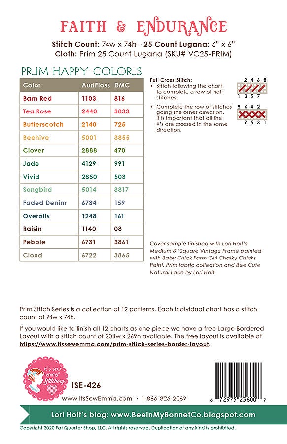 Prim Stitch Series #7 - Faith & Endurance counted cross stitch chart