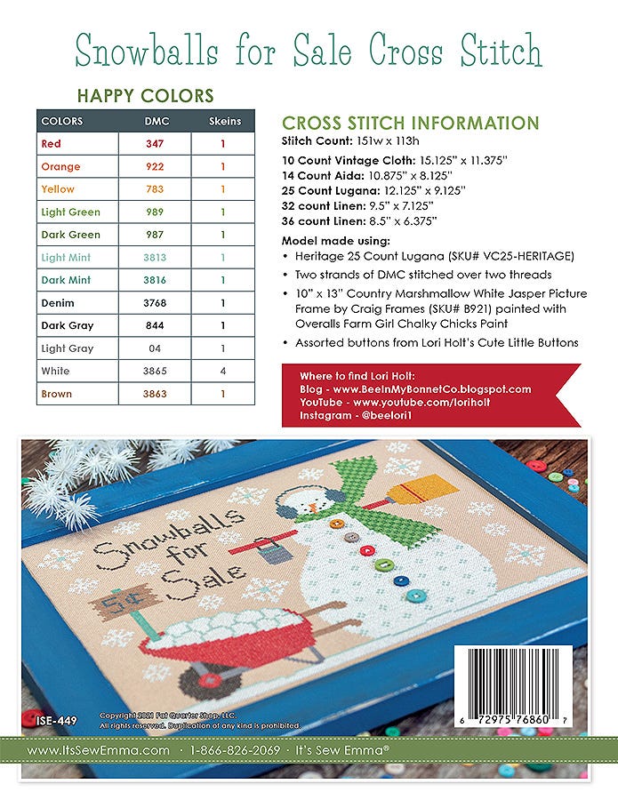 Snowballs for Sale counted cross stitch chart