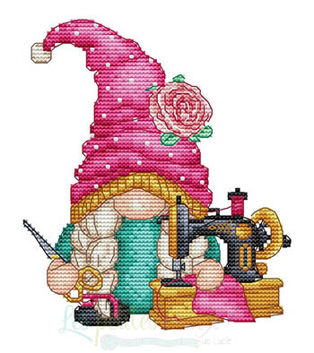 Sewing Gnome counted cross stitch chart