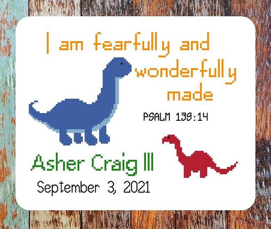 Baby Boy Birth Announcement counted cross stitch chart