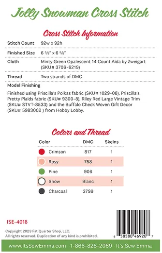 Jolly Snowman counted cross stitch chart