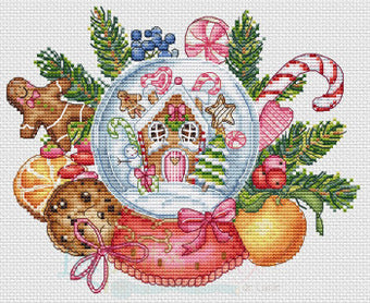 Gingerbread House Snowball counted cross stitch chart