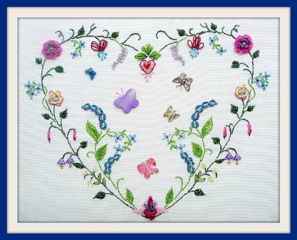 Butterflies in my Heart Brazilian embroidery pattern
