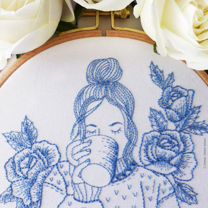 Blue Floral Lady embroidery kit