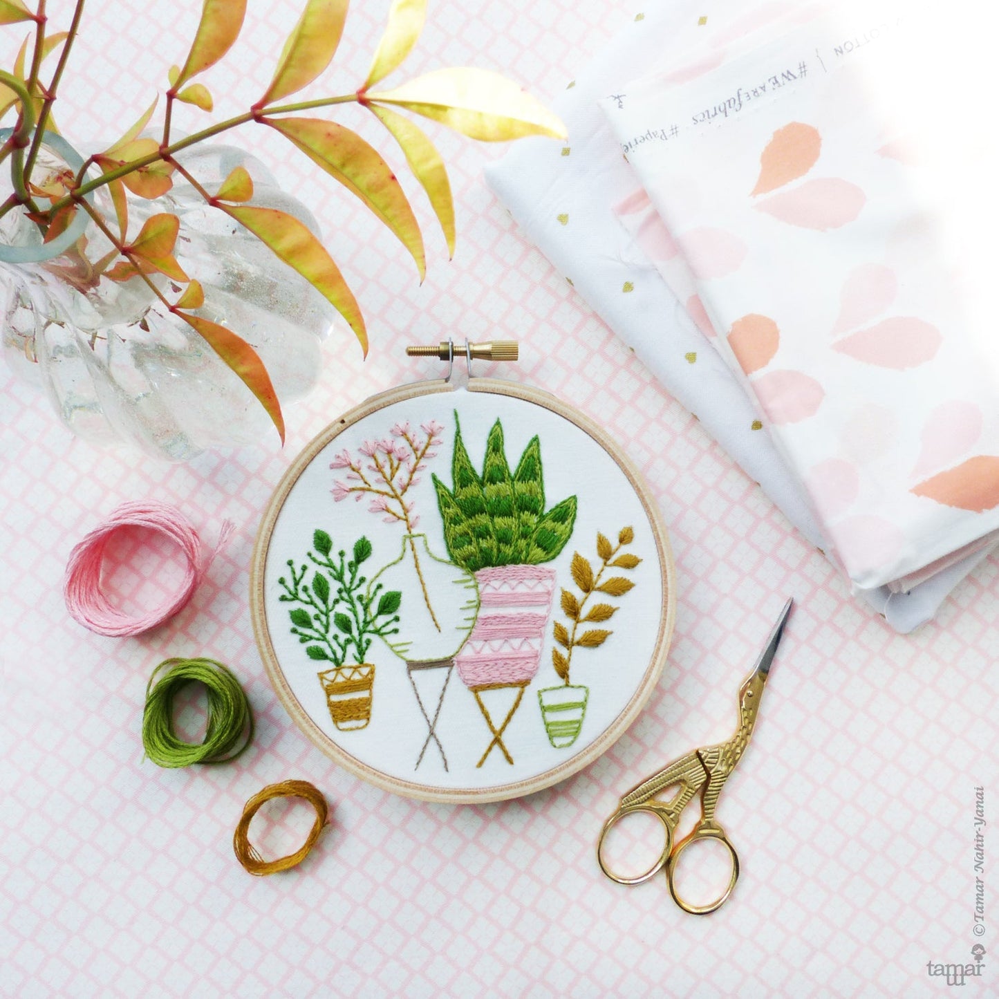 Pink & Green Houseplants Embroidery Kit