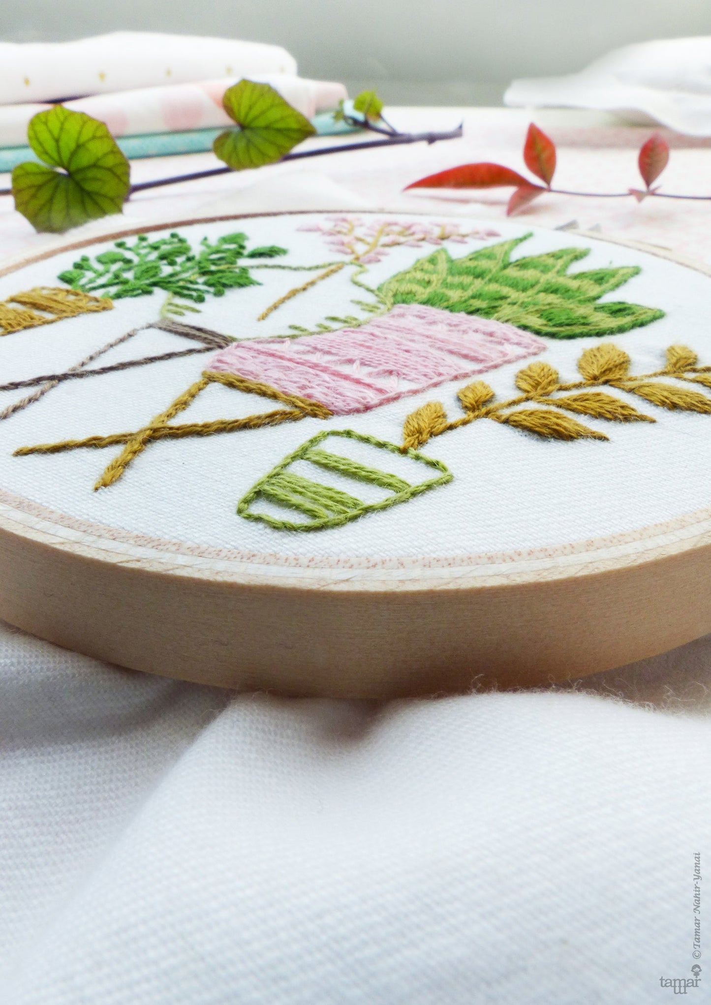 Pink & Green Houseplants Embroidery Kit