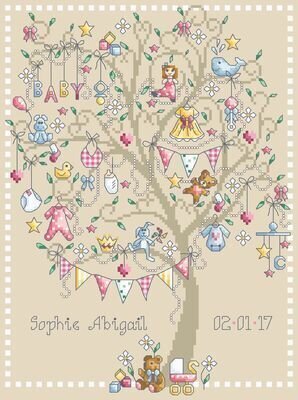 Baby Girl Tree Birth Record counted cross stitch chart