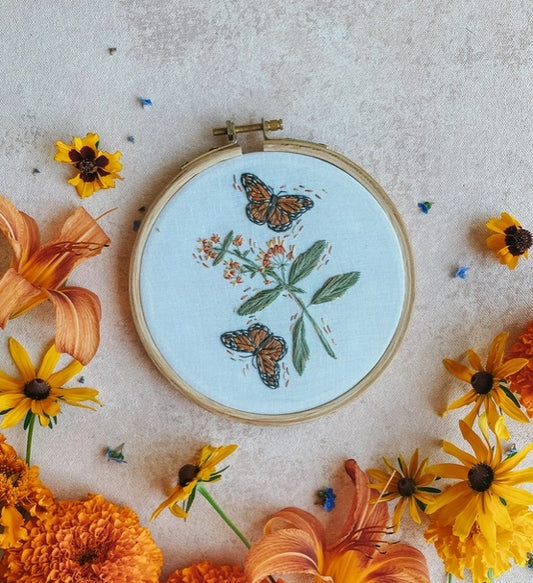 Monarchs & Milkweeds embroidery kit