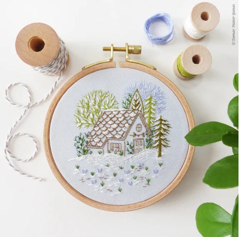 Snowy Cabin embroidery kit
