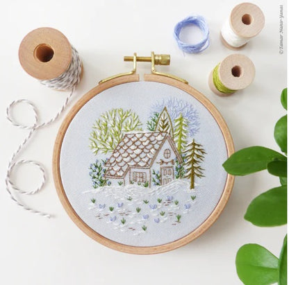 Snowy Cabin embroidery kit