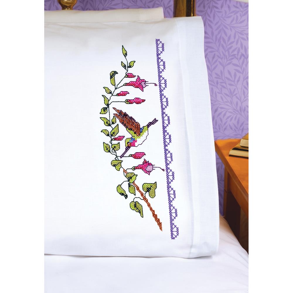 Hummingbird Stamped Cross Stitch Pillowcase