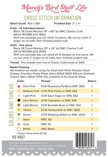 Shelf Life 3 - March's Bird counted cross stitch chart