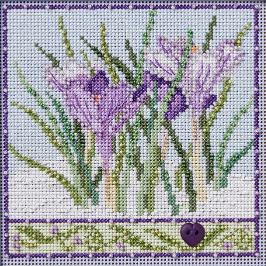 Buttons & Beads - Winter Crocuses counted cross stitch kit