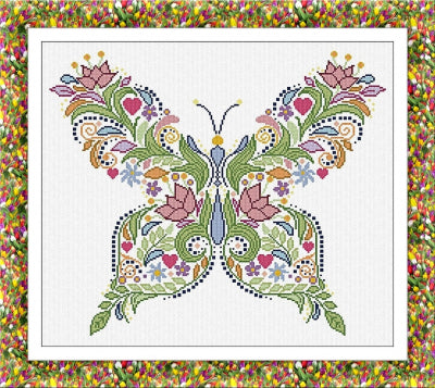 Butterfly of Flowers counted cross stitch chart