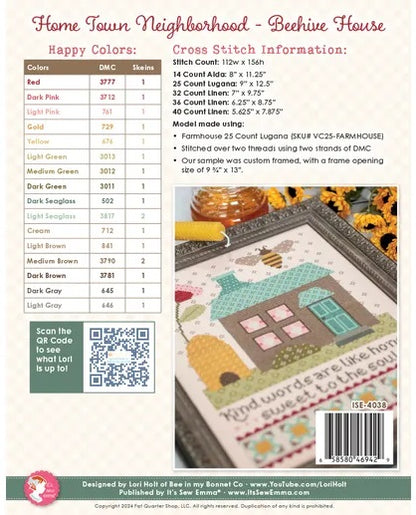 Home Town Neighborhood #2 - Beehive House counted cross stitch chart