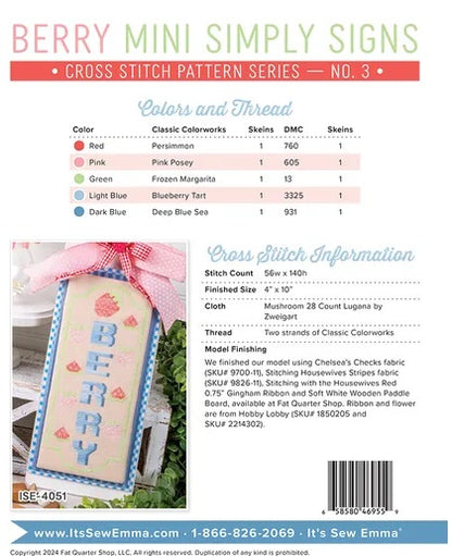 Simply Signs Mini #3 - Berry counted cross stitch chart