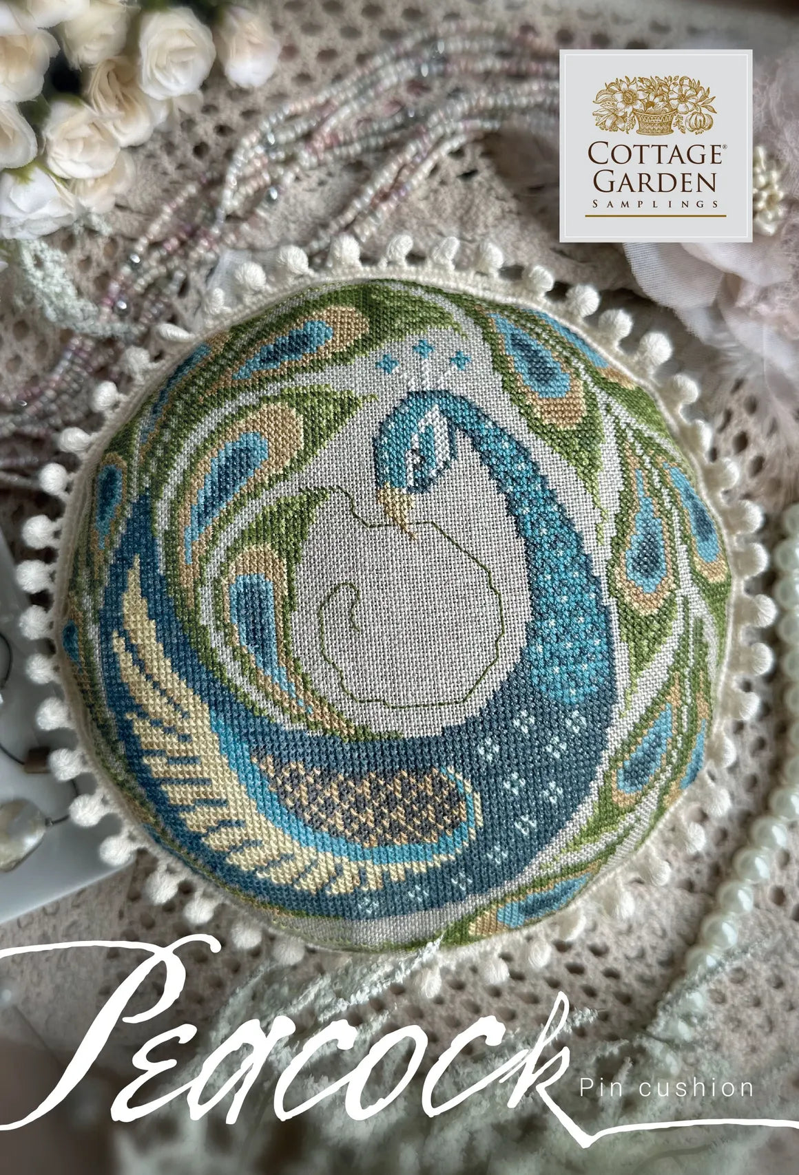 Peacock Pincushion counted cross stitch chart