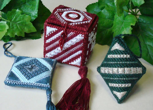 A Little Gift Box Ornament canvaswork design