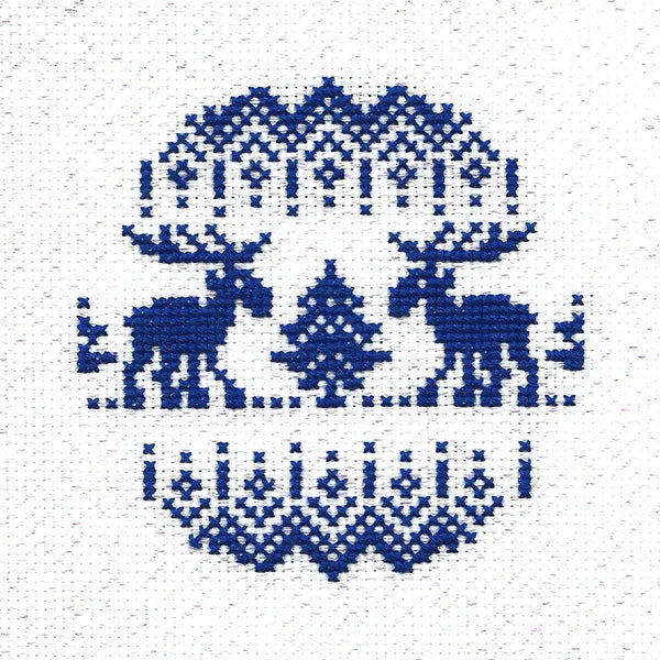 Moose Blue & White Ornament cross stitch kit