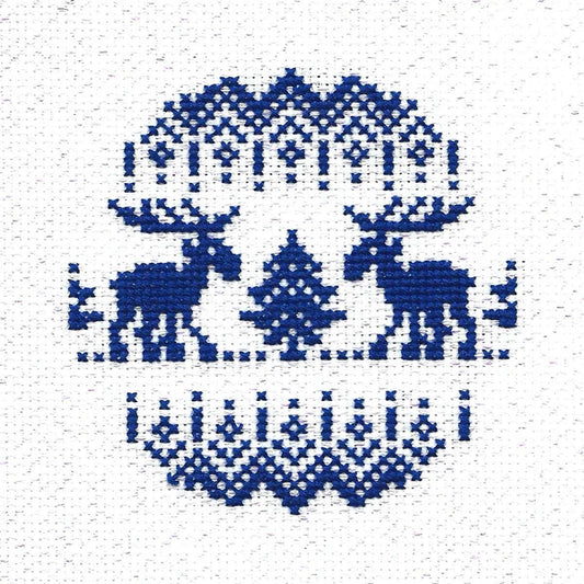 Moose Blue & White Ornament cross stitch kit
