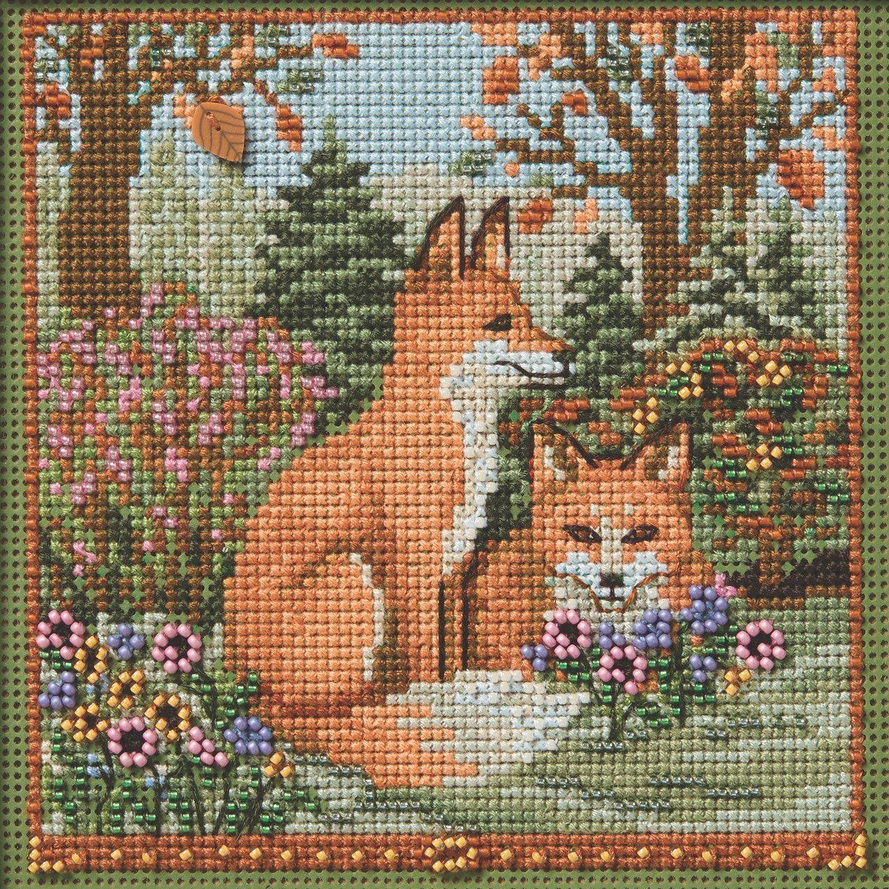 Buttons & Beads - Autumn Fall Foxes counted cross stitch kit