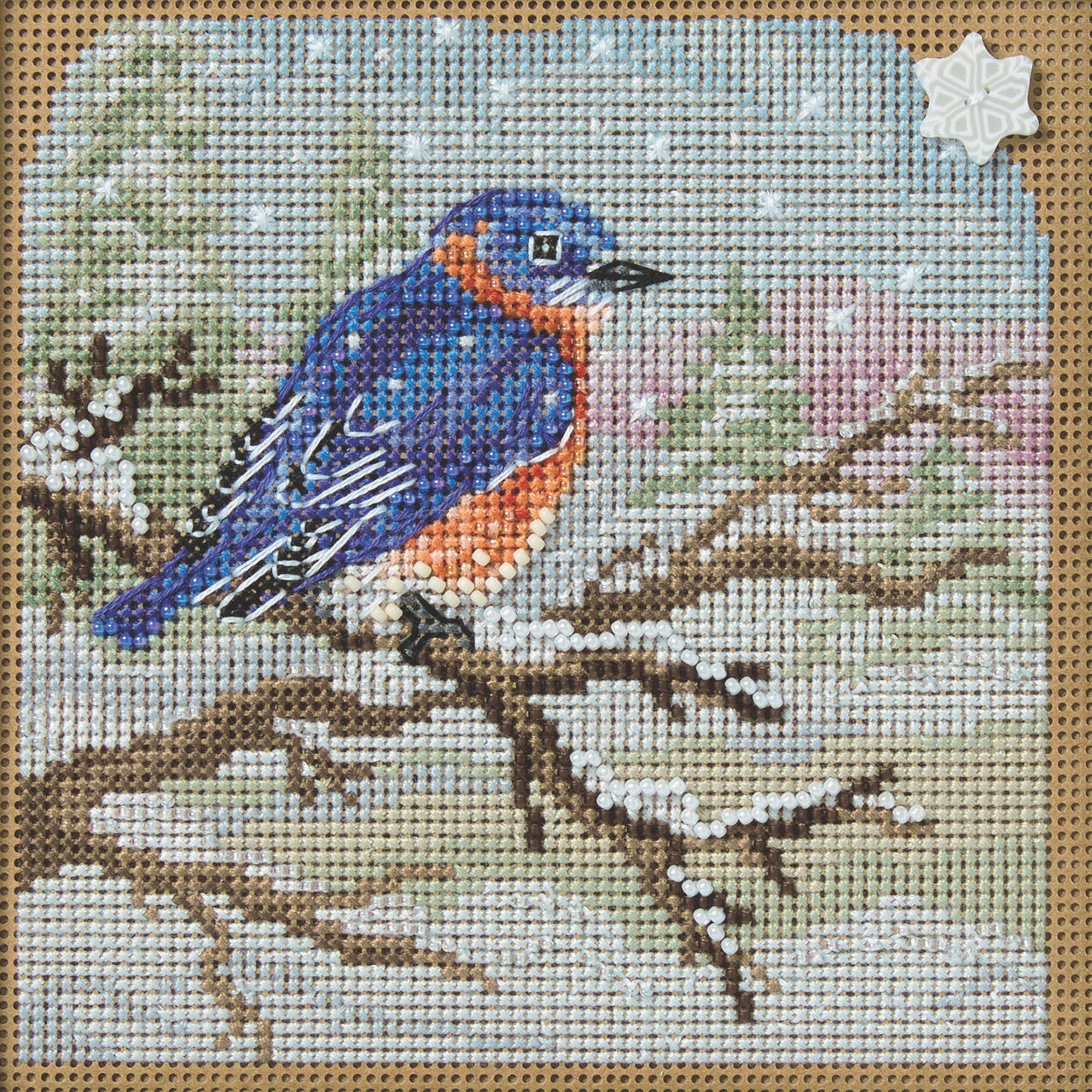Buttons & Beads - Winter Snowy Bluebird counted cross stitch kit