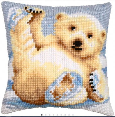 Little Polar Bear Cushion counted cross stitch kit on Canvas