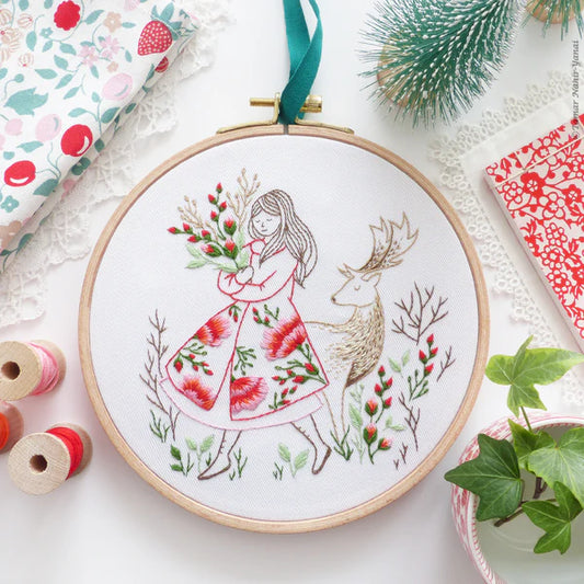 Festive Lady & Deer embroidery kit