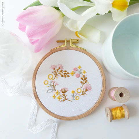 Yellow Pink Heart embroidery kit