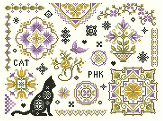 Cat Quaker Sampler cross stitch chart