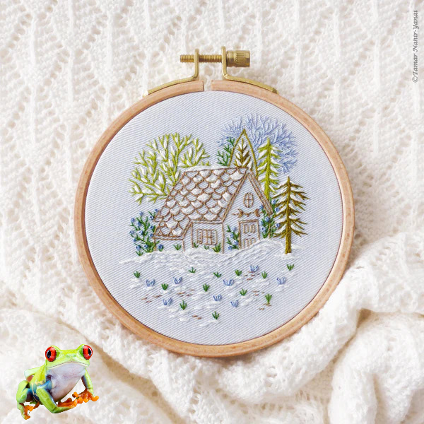 Snowy Cabin embroidery kit