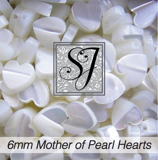 6 mm Mother of Pearl Heart Beads