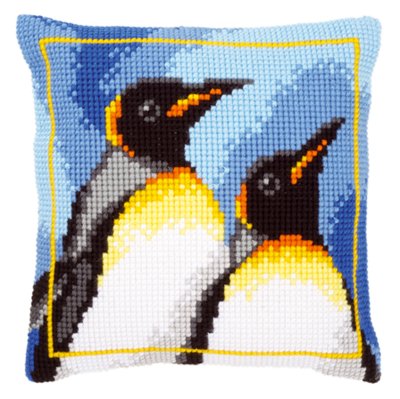 Penguins Cross Stitch on Canvas Cushion