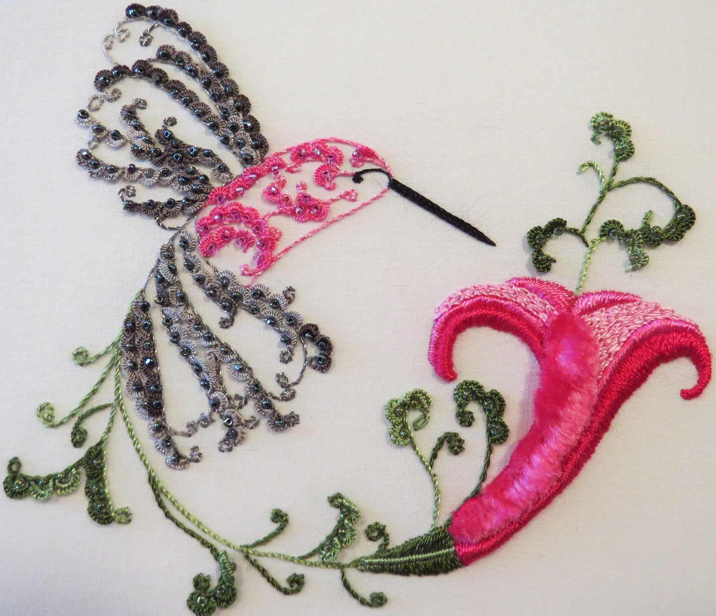 Pink Hummingbird Brazilian embroidery pattern