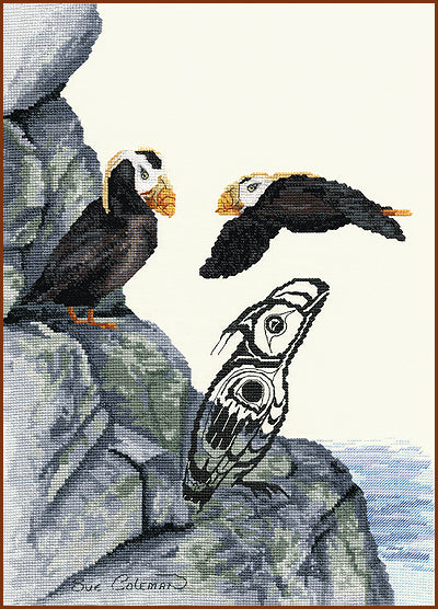 Tufted Puffin counted cross stitch chart
