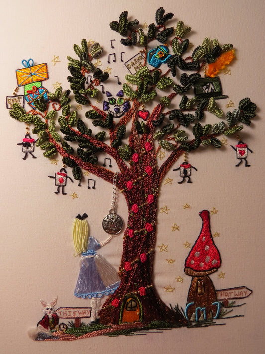 Mad Hatter's Tree Party Brazilian embroidery pattern