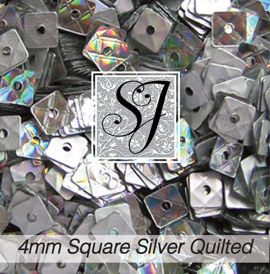 Sequins - 4mm Square Flat Quilted - Silver