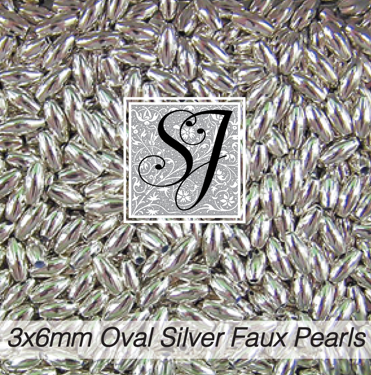 Oval Silver Faux Pearl - 3mm x 6mm
