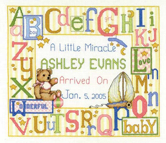 A Little Miracle Birth Sampler counted cross stitch chart