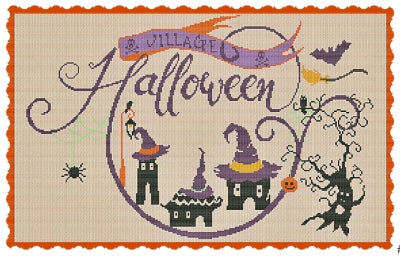 Halloween Village counted cross stitch chart